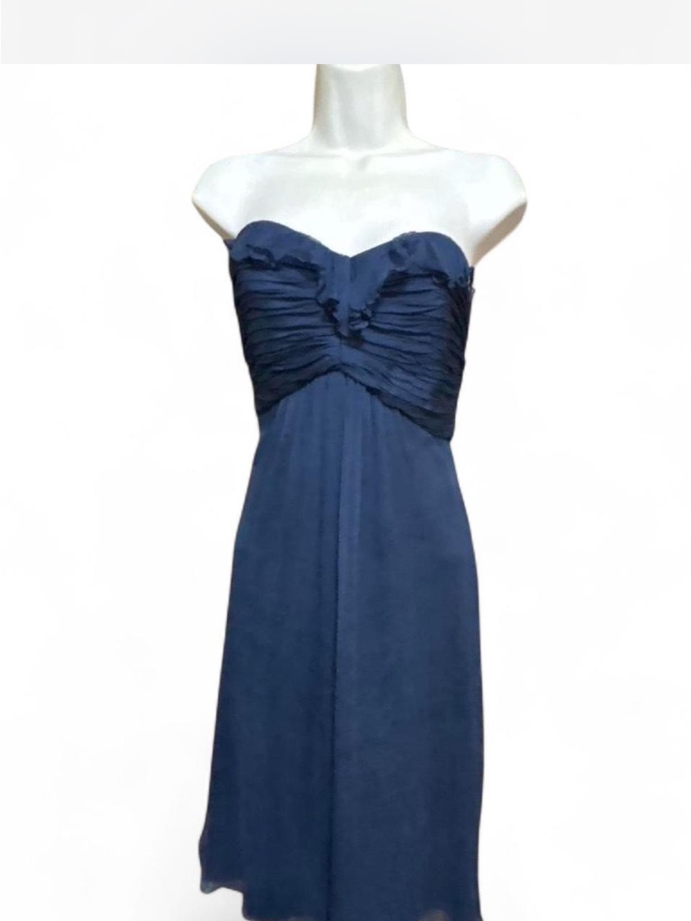 Amsale G429C Navy 100% Silk Halter Ruched Dress Sz 6 | Tiny Fixable Hole